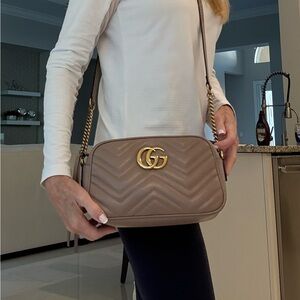Gucci Women's Brown Crossbody Bag with Gold Accents